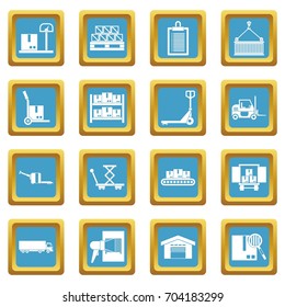 Logistic icons set in azur color isolated vector illustration for web and any design