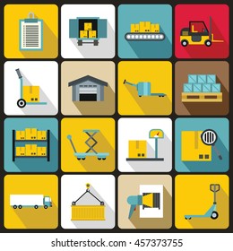 Logistic icons set in flat style. Warehouse and storage set collection vector illustration