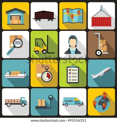 Logistic icons set in flat style. Warehouse and storage set collection vector illustration