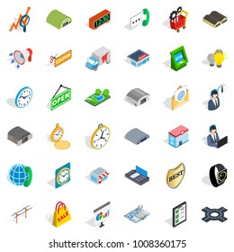Logistic icons set. Isometric style of 36 logistic vector icons for web isolated on white background