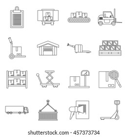 Logistic icons set in outline style. Warehouse and storage set collection vector illustration