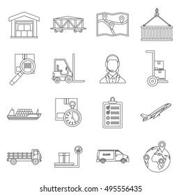 Logistic icons set in outline style. Warehouse and storage set collection vector illustration