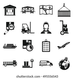 Logistic icons set in simple style. Warehouse and storage set collection vector illustration
