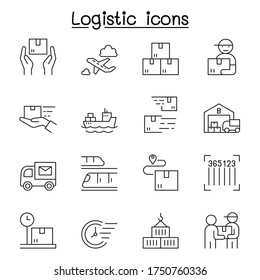 Logistic icons set in thin line style