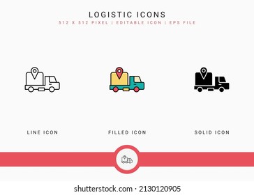 Logistic icons set vector illustration with solid icon line style. Delivery service concept. Editable stroke icon on isolated background for web design, user interface, and mobile app