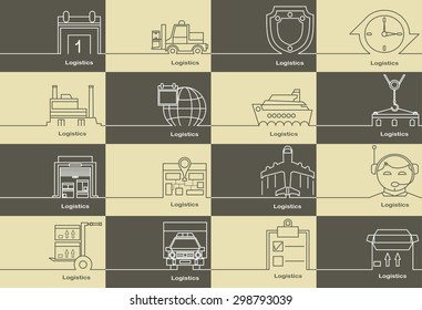logistic icons thin line style, flat design and space for text. Flat design.Banners