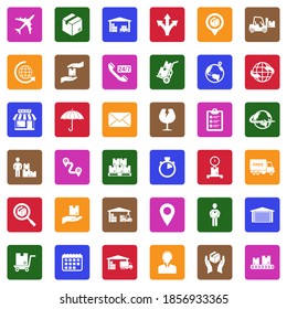 Logistic Icons. White Flat Collection In Square. Vector Illustration.