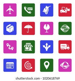 Logistic Icons. White Flat Design In Square. Vector Illustration. 