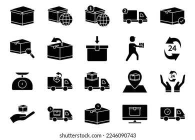 Logistic illustration icon set, packaging, delivery. glyph icon style. Simple vector design editable