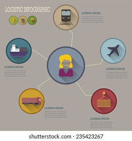 Logistic infographic flat icons set. Vector illustration