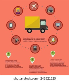 Logistic infographic flat icons set. Vector illustration