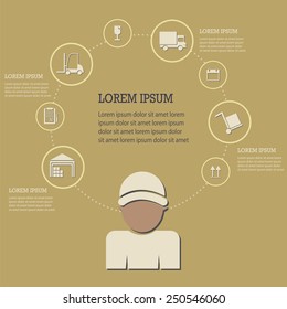 Logistic infographic flat icons set. Vector illustration