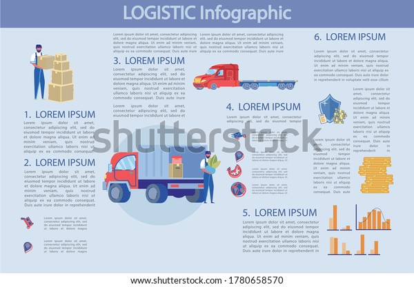Logistic\
Infographic, Profitable Business, Slide. Uniform Loader Stands next\
to Van and Unloads Things. Man in Overalls Stands next to Drawers\
and Holds Box. Car Trailer with Red\
Cab.