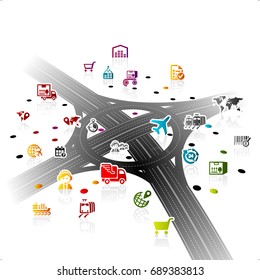 Logistic infrastructure concept illustration with modern highway crossroad