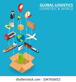 Logistic integrated 3d web icons. Digital network isometric progress concept. Connected graphic design line growth system. Abstract background for shipping delivery and distribution. Vector Infograph