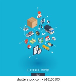 Logistic integrated 3d web icons. Digital network isometric interact concept. Connected graphic design dot and line system. Abstract background for shipping delivery and distribution. Vector Infograph