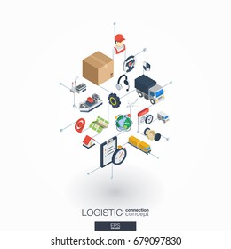 Logistic integrated 3d web icons. Digital network isometric interact concept. Connected graphic design dot and line system. Abstract background for shipping delivery and distribution. Vector on white.