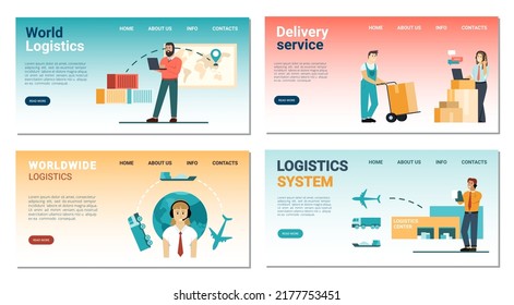 logistic landing. business smart systems for import and export different goods. Vector web page templates with place for personal text