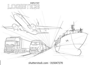 Logistic In Line Drawing Style On White Background,logistics Background
