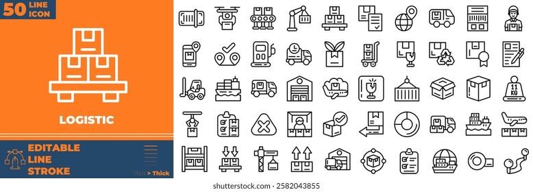 Logistic Line Editable Icons set. Vector illustration in modern thin line style of logistic icons: delivery, cargo, warehouse, etc