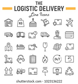 Logistic line icon set, Delivery symbols collection, vector sketches, logo illustrations, shipping signs linear pictograms package isolated on white background, eps 10.