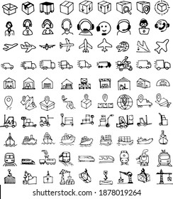 Logistic line icon set, delivery symbols set collection or vector sketches. Hand-drawn style