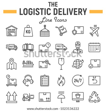 Logistic line icon set, Delivery symbols collection, vector sketches, logo illustrations, shipping signs linear pictograms package isolated on white background, eps 10.