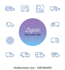 Logistic line icon set. Set of line icons on white background. Truck, trailer, parking. Transportation concept. Vector illustration can be used for topics like transport, car, auto service