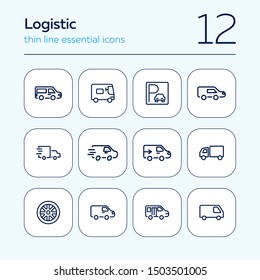 Logistic line icon set. Set of line icons on white background. Truck, trailer, parking. Transportation concept. Vector illustration can be used for topics like transport, car, auto service
