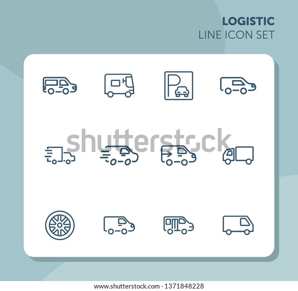 Logistic line icon set. Set of line icons on
white background. Truck, trailer, parking. Transportation concept.
Vector illustration can be used for topics like transport, car,
auto service
