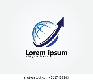 logistic logo, arrow up circling globe logo design inspiration
