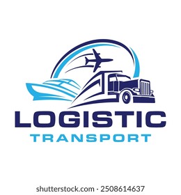 Logistische Logo-Design-Vorlage. Fracht, Flugzeug, LKW Logo Design Geschäft.