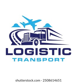 Logistische Logo-Design-Vorlage. Fracht, Flugzeug, LKW Logo Design Geschäft.