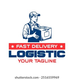 Logistic logo emblem template vector isolated. Courier delivery logo. Cargo and delivery logo emblem isolated. Monochrome label logo for logistic.