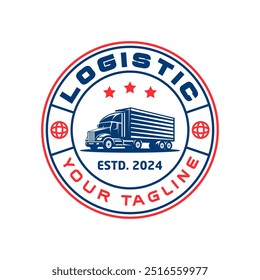 Logística logotipo emblema vetor modelo isolado. Logotipo de entrega de carga de transporte. Carga e entrega logotipo emblema isolado. Logotipo de etiqueta monocromática para logística.