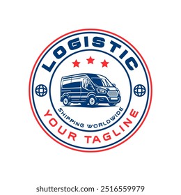 Logistic logo emblem template vector isolated. Transport cargo delivery logo. Cargo and delivery logo emblem isolated. Monochrome label logo for logistic.