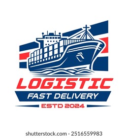 Logistisches Logo, Emblemvorlage, Vektor einzeln. Logo für die Beförderung von Fracht. Emblem für Fracht und Zustellung einzeln. Monochromes Logo für Logistik.