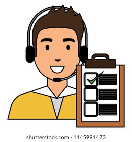 logistic man worker with headset and checklist