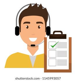 logistic man worker with headset and checklist