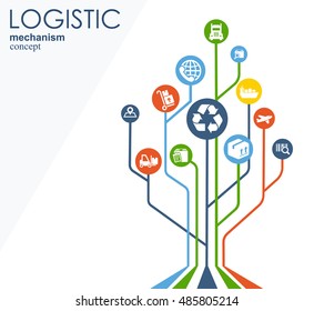 LOGISTIC mechanism concept. distribution, delivery, service, shipping, logistic, transport, market concepts. Abstract background with connected objects. Vector illustration.