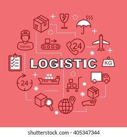 logistic minimal outline icons, vector pictogram set