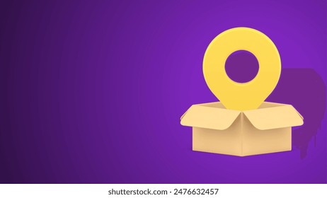 Logistic navigation cardboard box GPS tracking service map pin realistic 3d icon vector illustration. Cargo courier delivery transportation app commercial freight distribution direction search