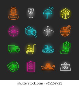 logistic neon icon set, vector design editable stroke