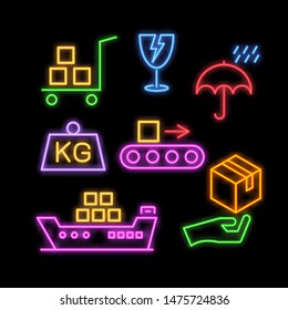 logistic neon icons, vector neon glow on dark background