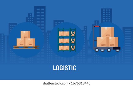 logistic poster with boxes packages cargo vector illustration design