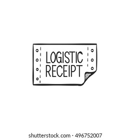 Logistic receipt icon in doodle sketch lines. Send, shipping, delivery 