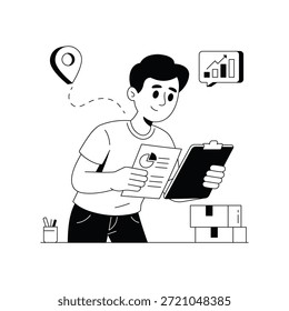 Logistic Report Vector Black And White Outline Illustration