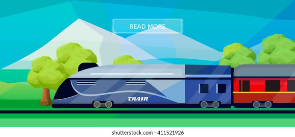 Logistic routes train banner. Logistics train banner for industry, web and print. Flat style vector illustration of a train with railway carriage. 