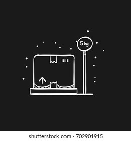 Logistic scale icon in doodle sketch lines. Package weight warehouse shipping delivery distribution
