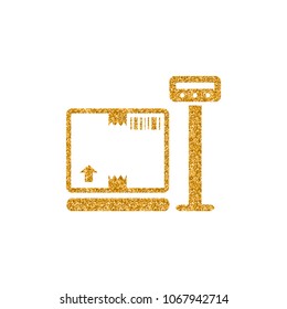 Logistic scale icon in gold glitter texture. Sparkle luxury style vector illustration.